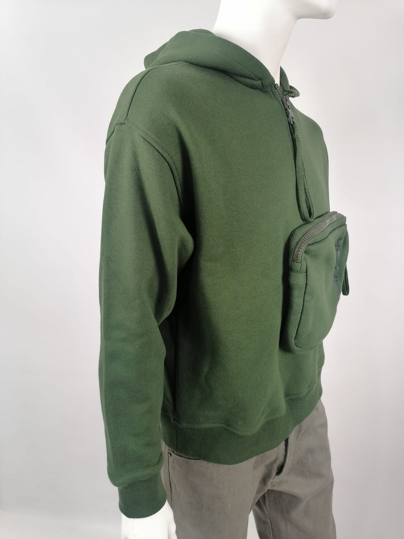 Louis Vuitton Men's 3D Patched Pocket Half Zipped Hoodie Size Medium Green
