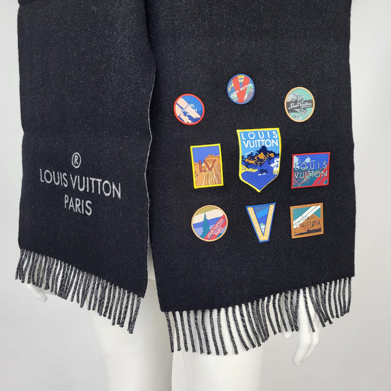 Louis Vuitton Men's Black 100% Wool Knitted Scarf Alpes