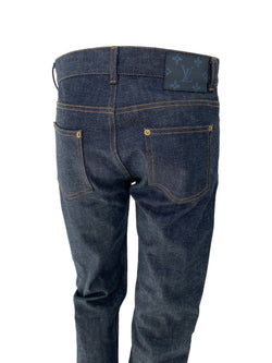 LOUIS VUITTON Leather patch Cotton Pants FR 42 USA 32 Indigo blue