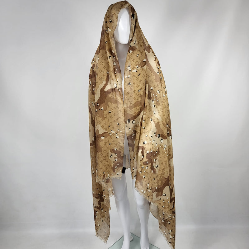 Louis Vuitton Men's Cashmere Silk Beige Monogram Camouflage Shawl