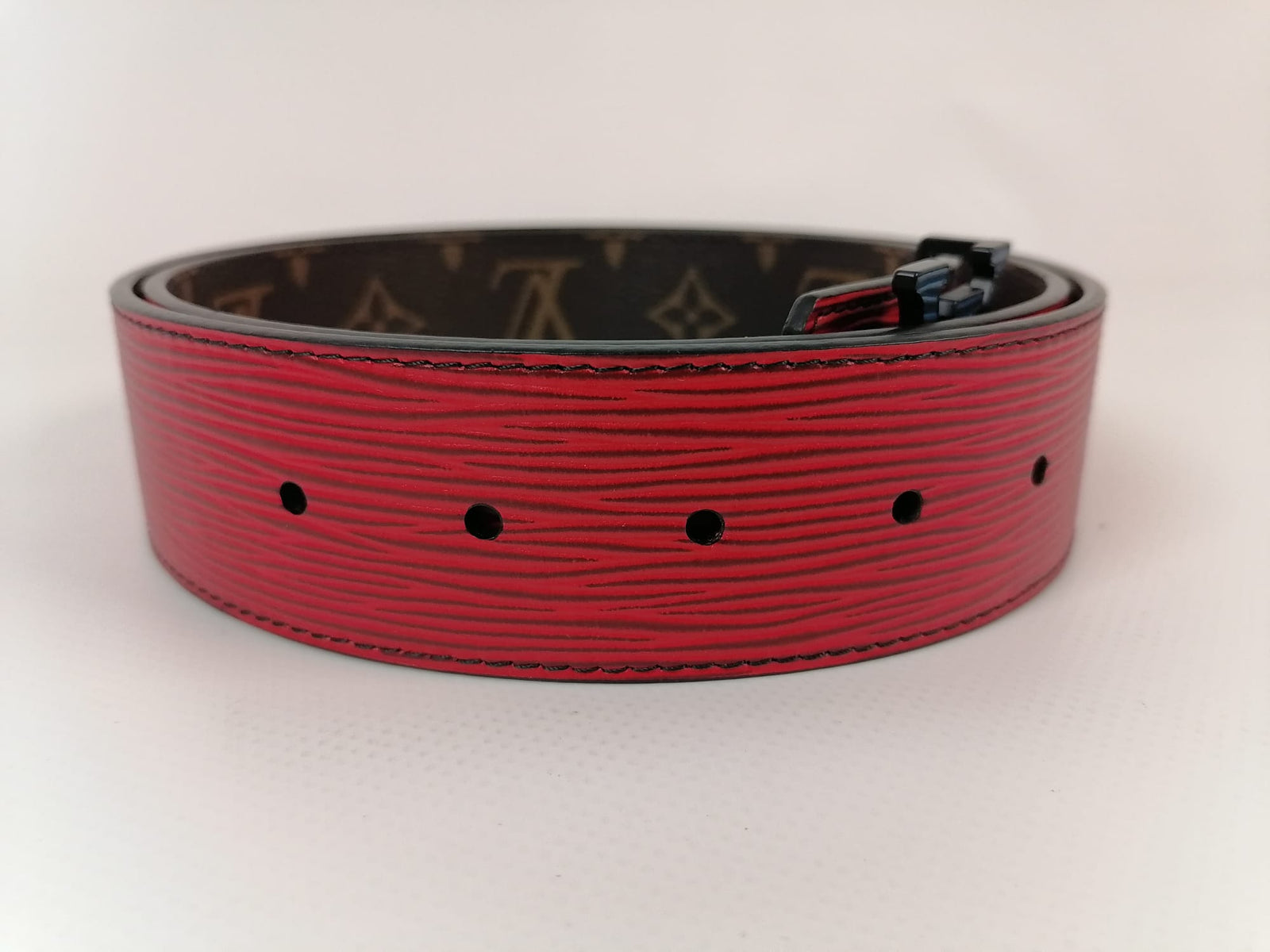 Louis Vuitton Logo Stripe Cotton Belt Red Navy Louis Vuitton Red Black LV Circle Monogram Eclipse Belt  main image 3