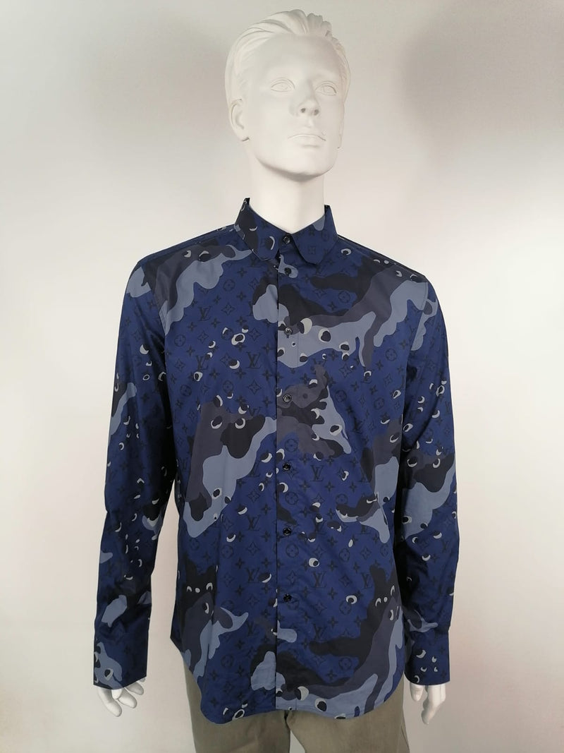 Louis Vuitton Men's Navy Cotton Camo DNA Shirt Luxuria & Co. Louis Vuitton Men's Navy Cotton Camo DNA Shirt Luxuria & Co.