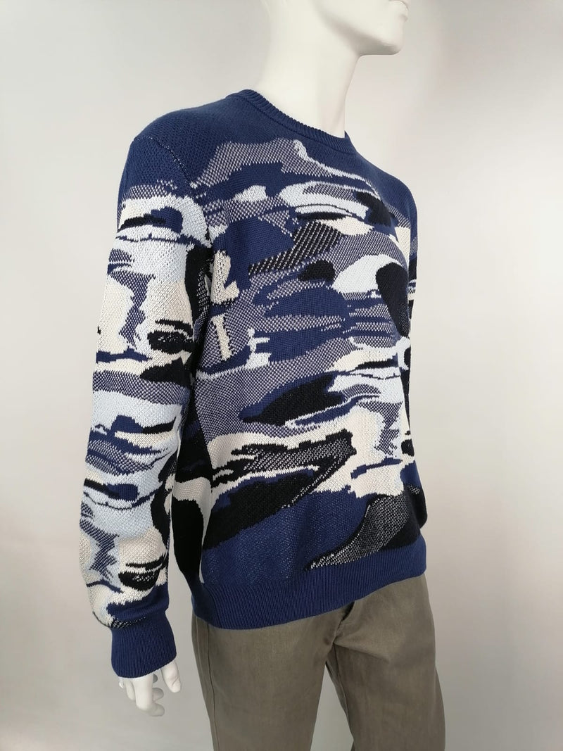 Louis Vuitton Navy Blue Camo Cotton Jacquard Crewneck T-Shirt XL