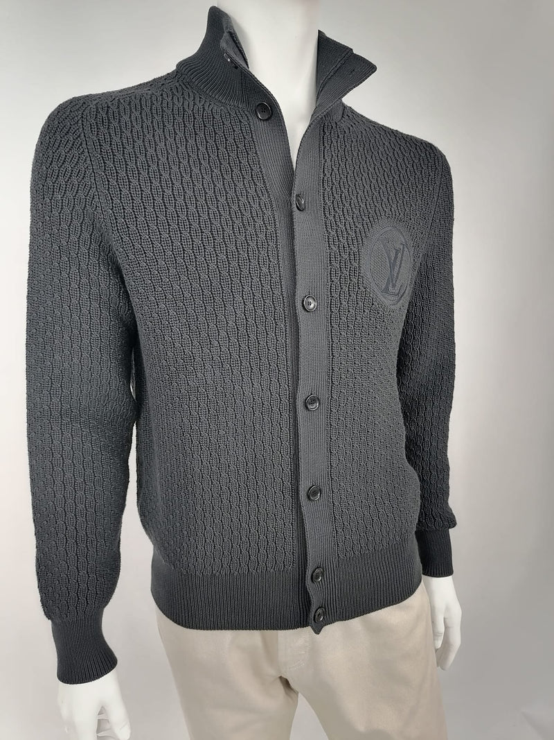 Louis Vuitton Men's Gray Black Cotton Silk Circled LV Cardigan