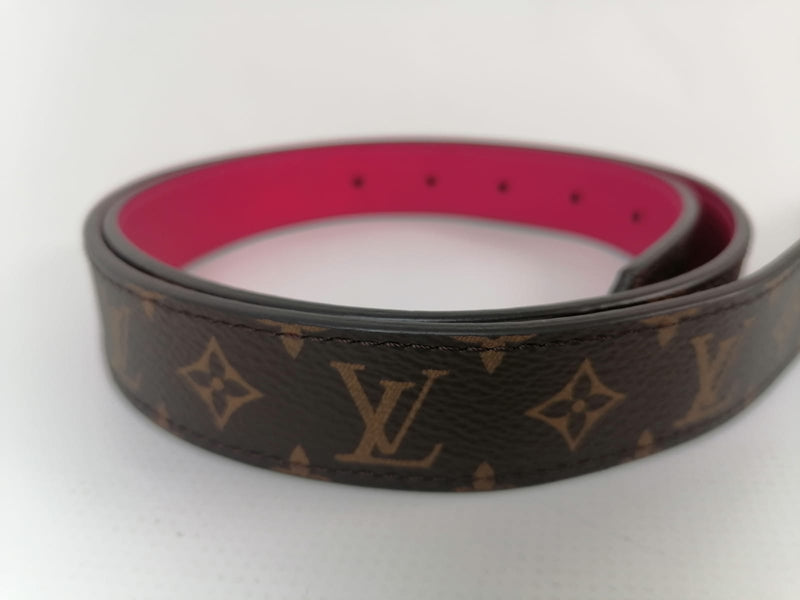 LOUIS VUITTON BELT LV Circle Reversible Leather Belt Coin Pink White F/S