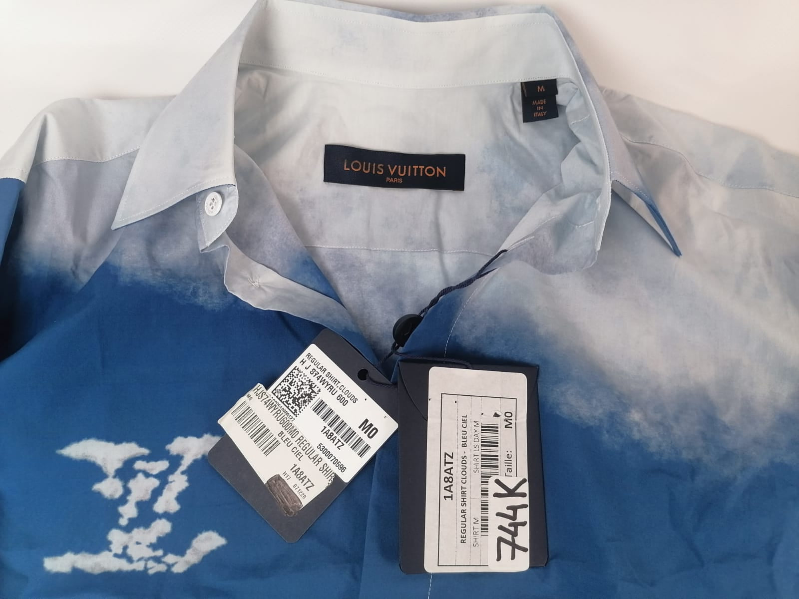 LOUIS VUITTON クラウド　長袖シャツ L Louis Vuitton Men's 100% Cotton Blue & White Regular Fit