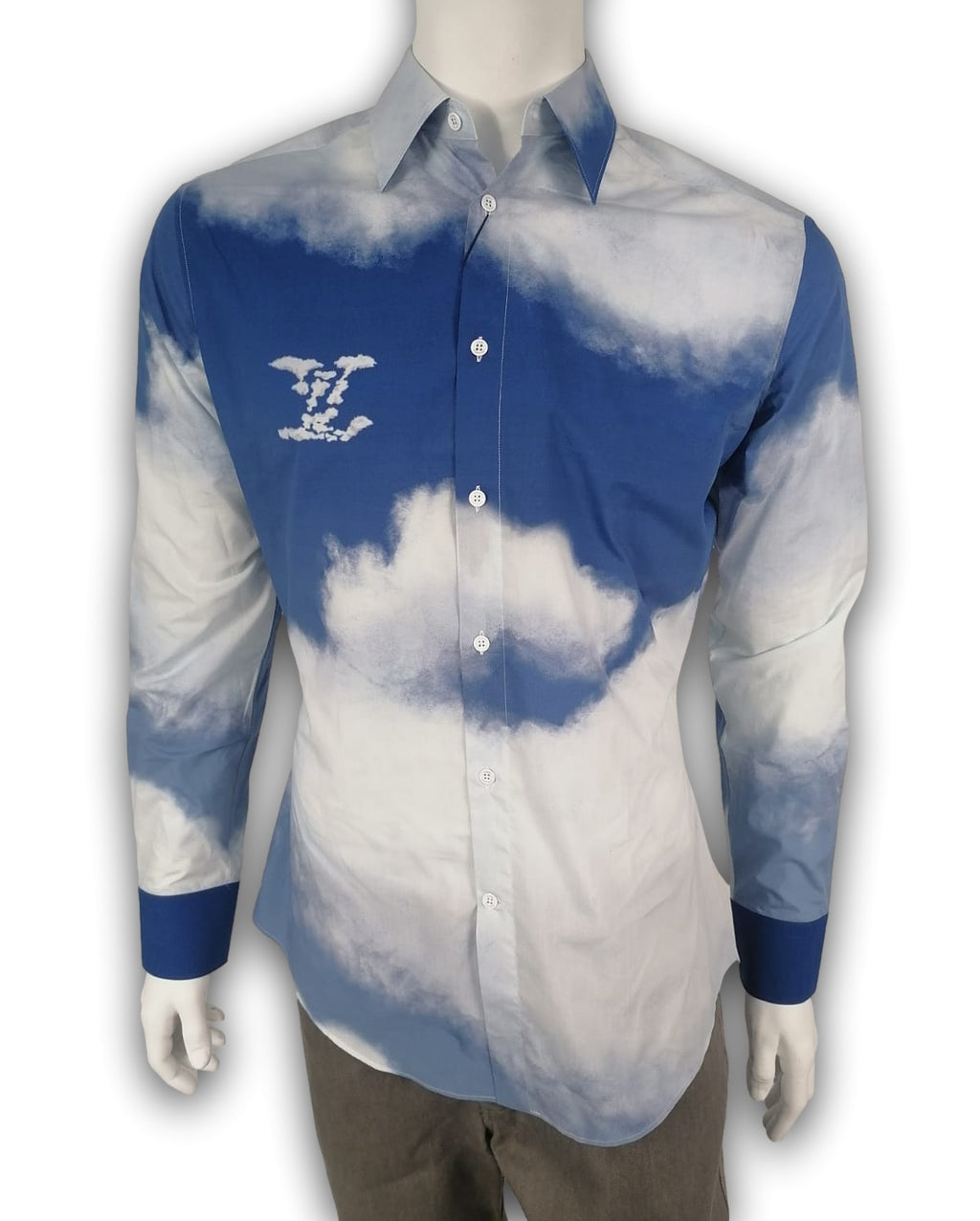 Louis Vuitton Men's 100% Cotton Blue & White Regular Fit Cloud Shirt