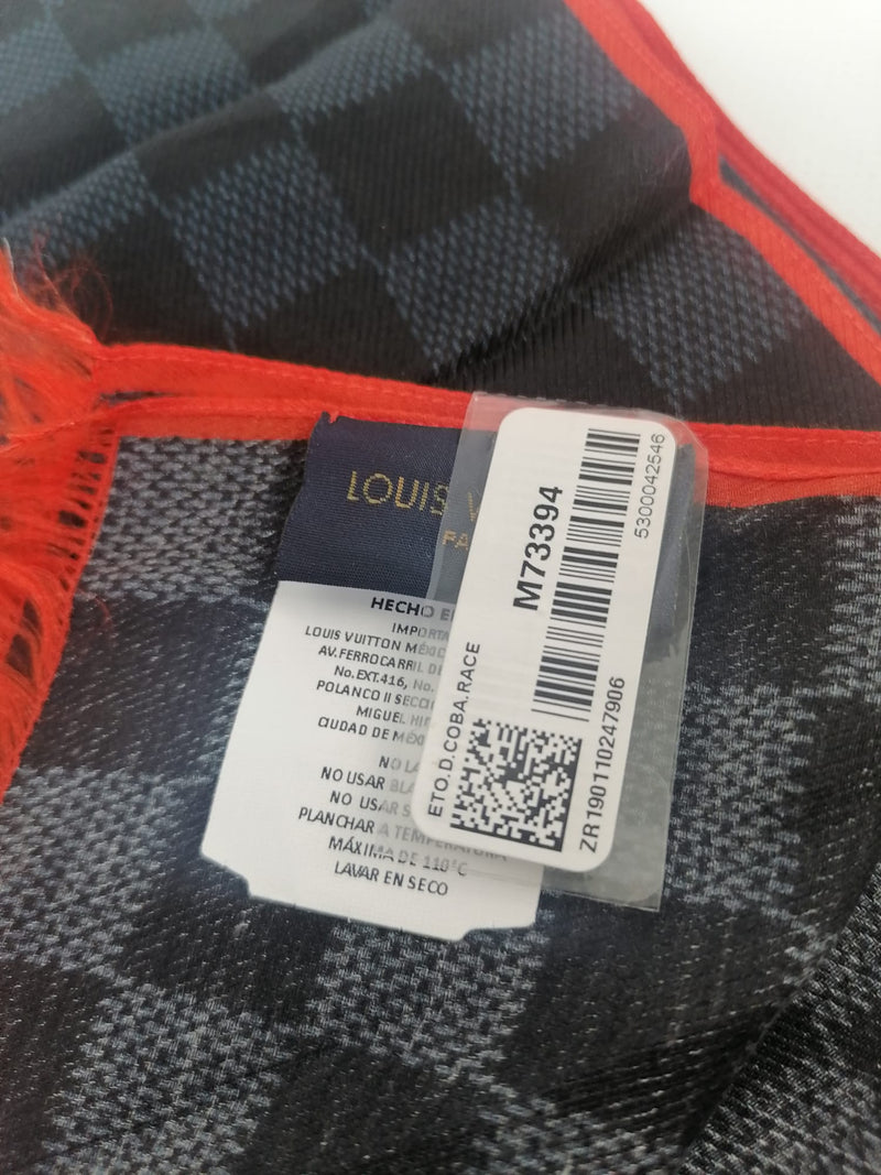 Louis Vuitton Men's Cotton Silk Damier Cobalt Race Shawl Scarf