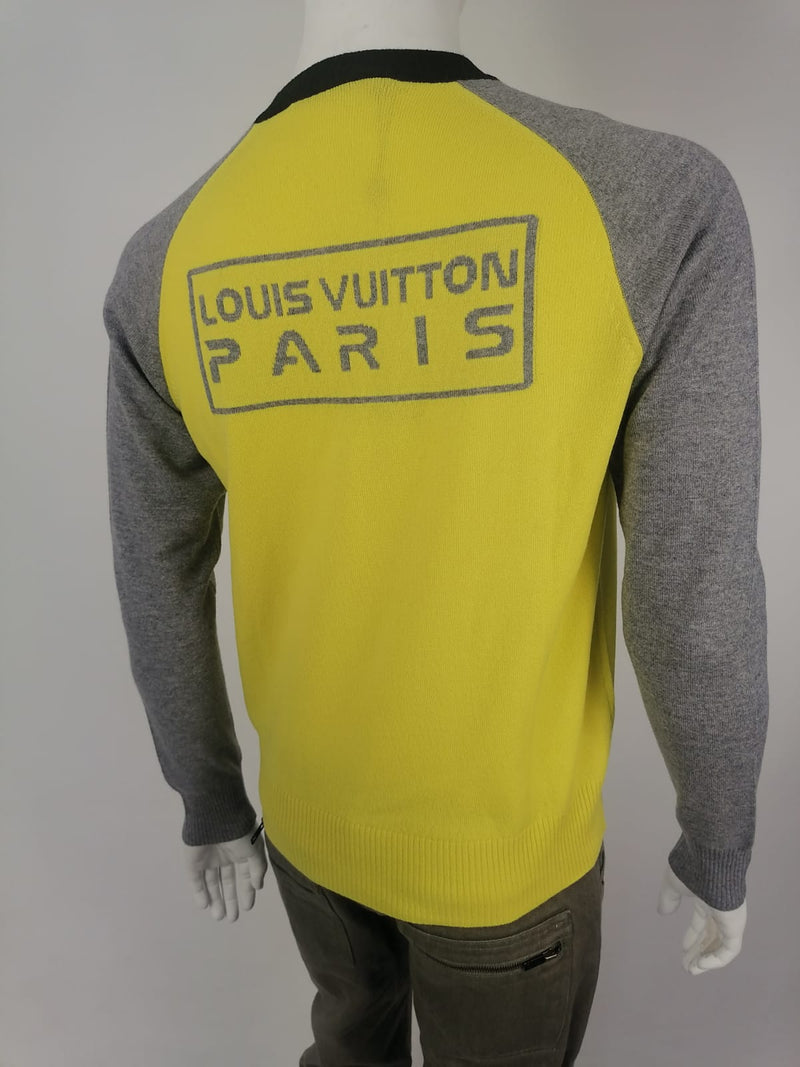Louis Vuitton Men's Wool Cashmere Yellow Gray Color Block Sweater
