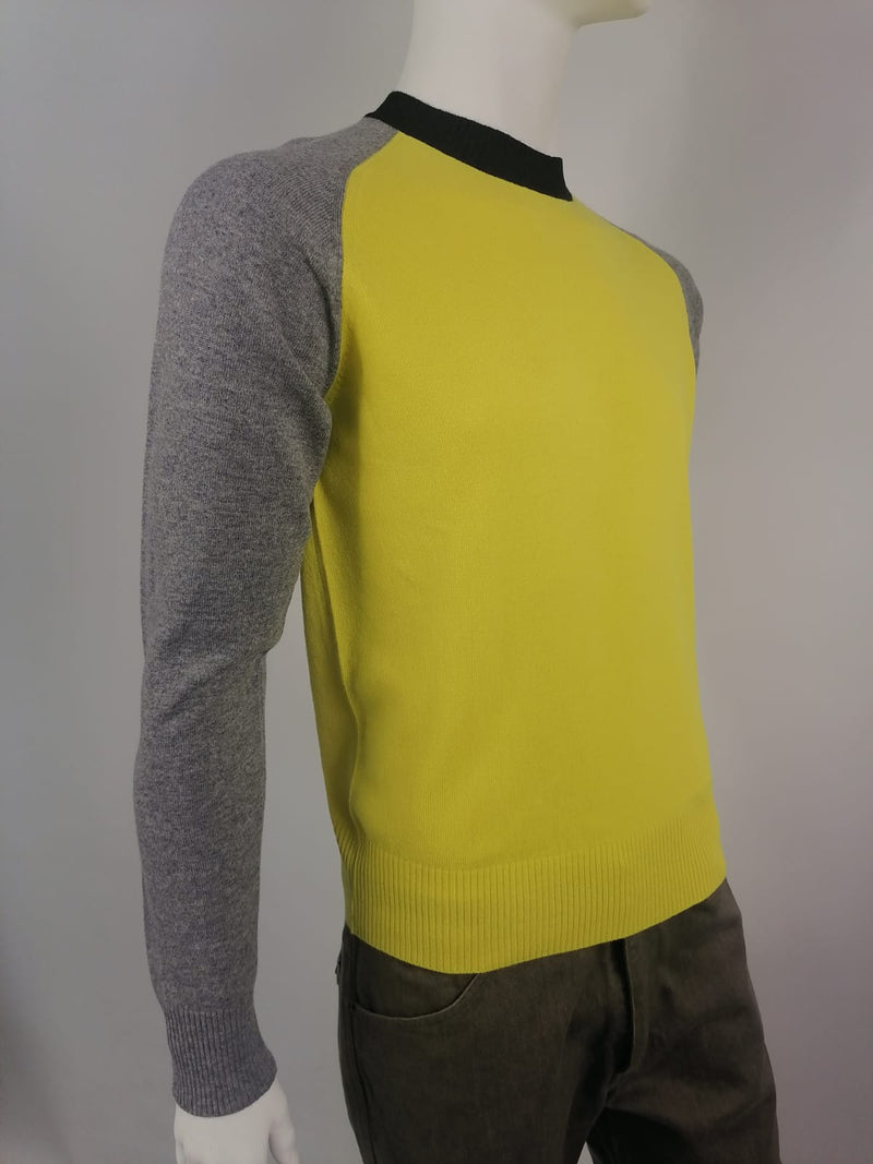 Louis Vuitton Men's Wool Cashmere Yellow Gray Color Block Sweater M