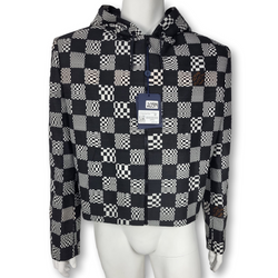 LOUIS VUITTON Damier pattern hoodie zip-up jacket LV logo black L