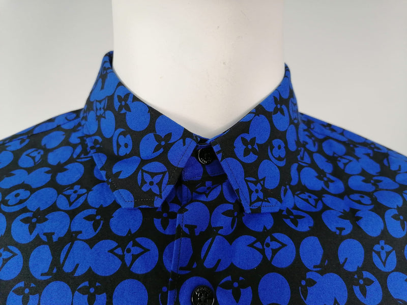 Men's XXL Blue Black LV Monogram DNA Long Sleeve Button Shirt