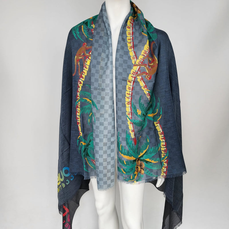Louis Vuitton Men's Cotton Silk Damier Cobalt Jungle Shawl Scarf