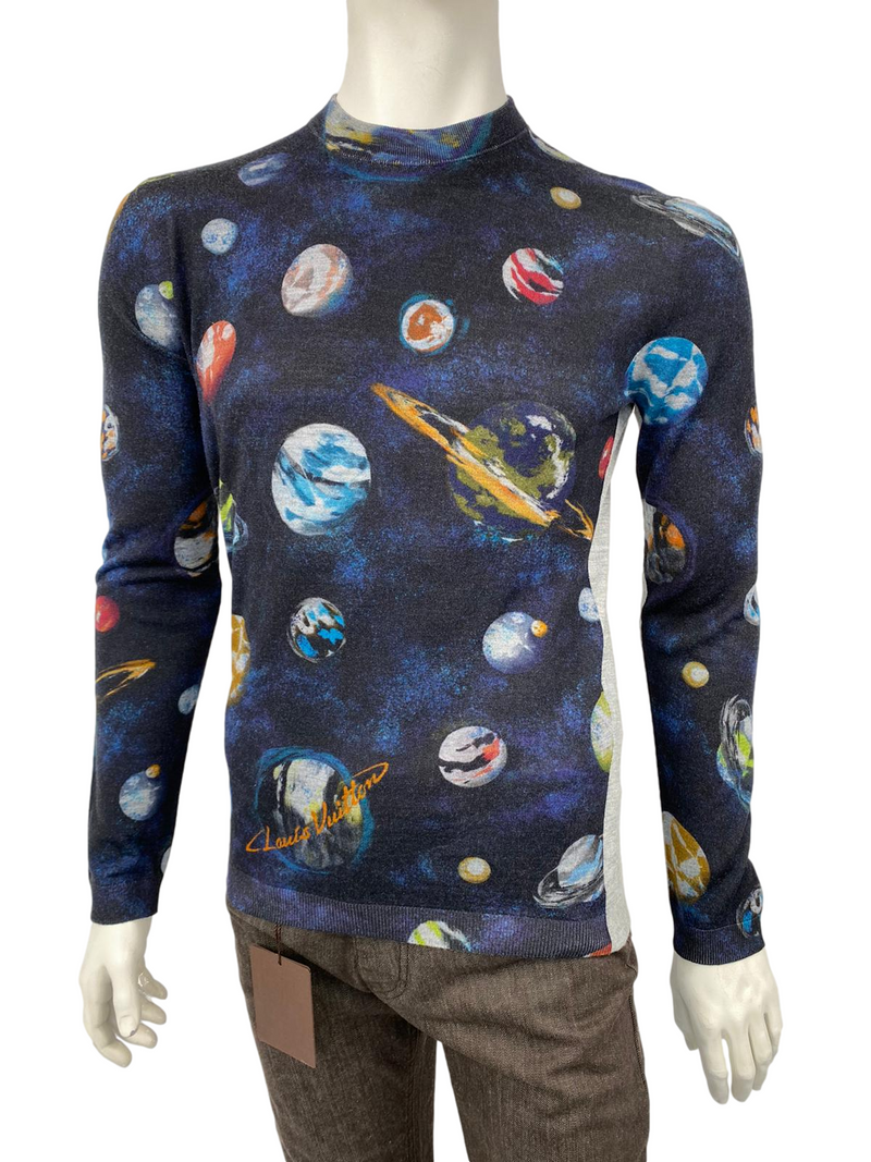 Louis Vuitton Men's Wool Silk Garment Front Printed Planets Crewneck XXL