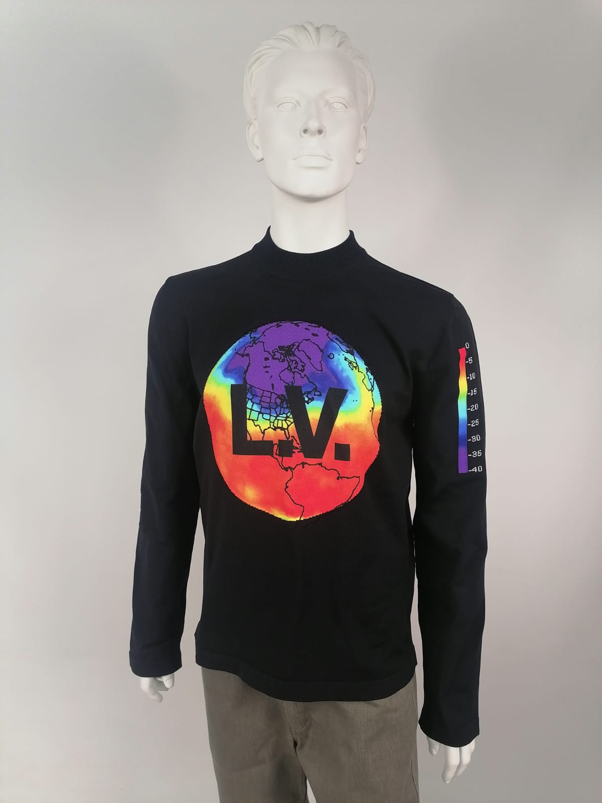 Louis Vuitton Men's Black Printed Intarsia Globe Mock Neck