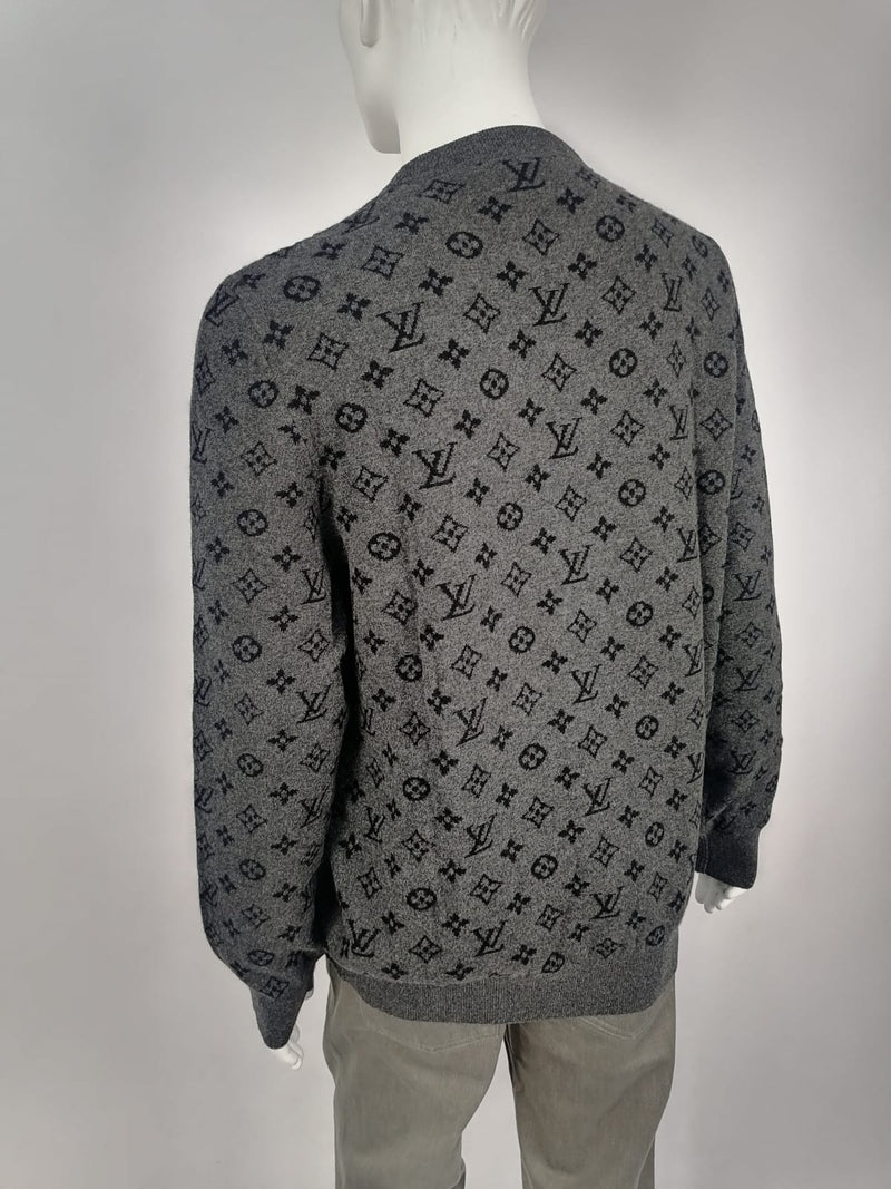 LOUIS VUITTON Grey Denim Button Up Jacket *LV Monogram LOGO* 52 -MINT  preowned