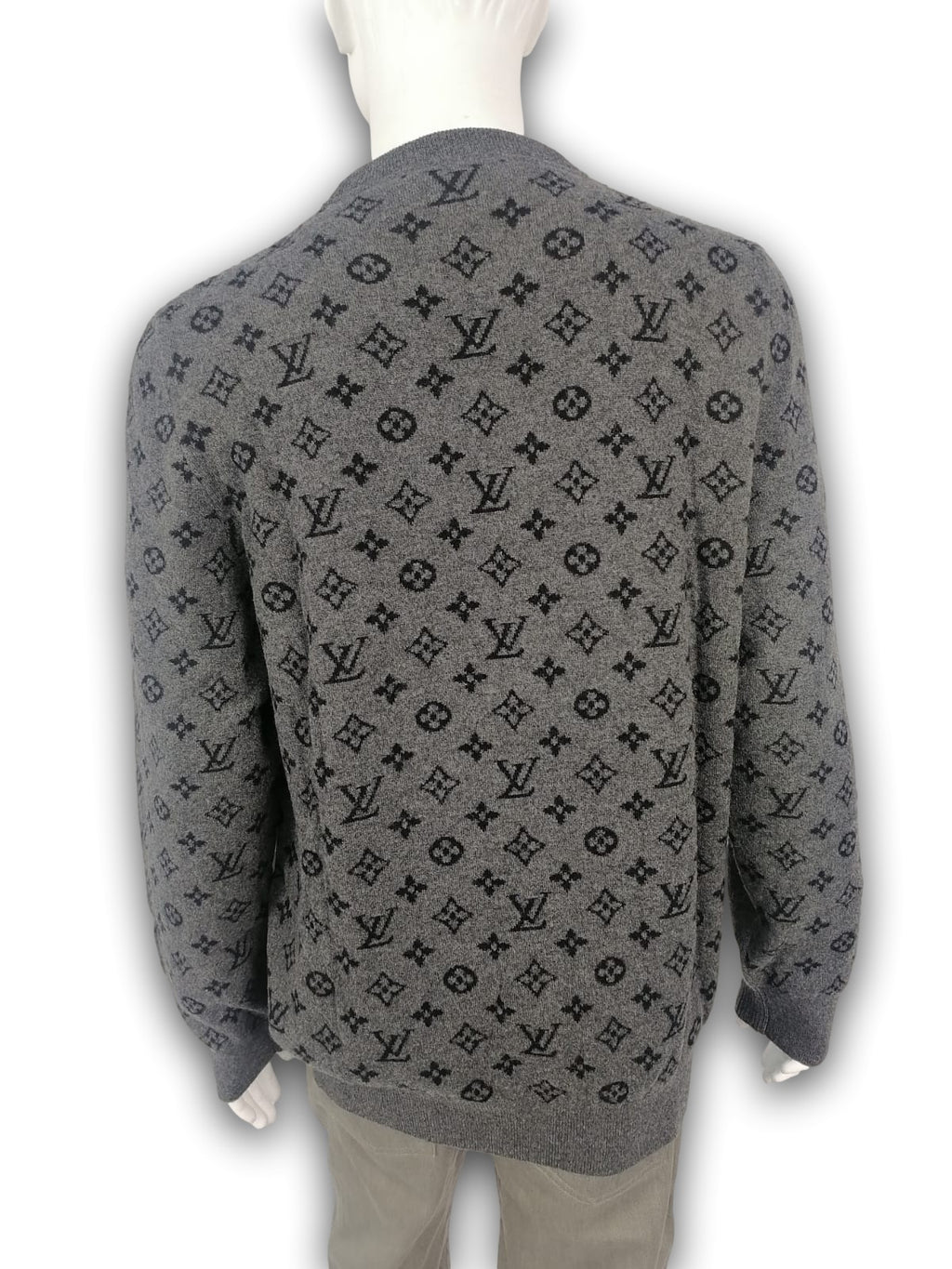 Louis Vuitton Men's Gray Sweater Neon Orange Monogram Size M 100% Cashmere