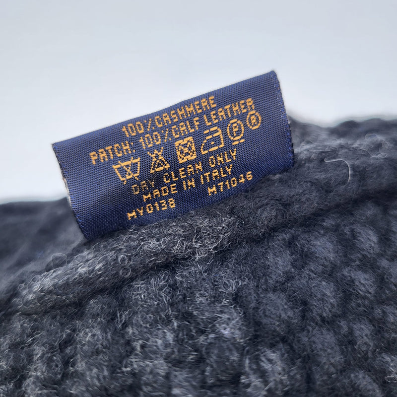 LOUIS VUITTON Damier Knit Beanie Hat Gray 100% Wool Black Leather Logo  Patch