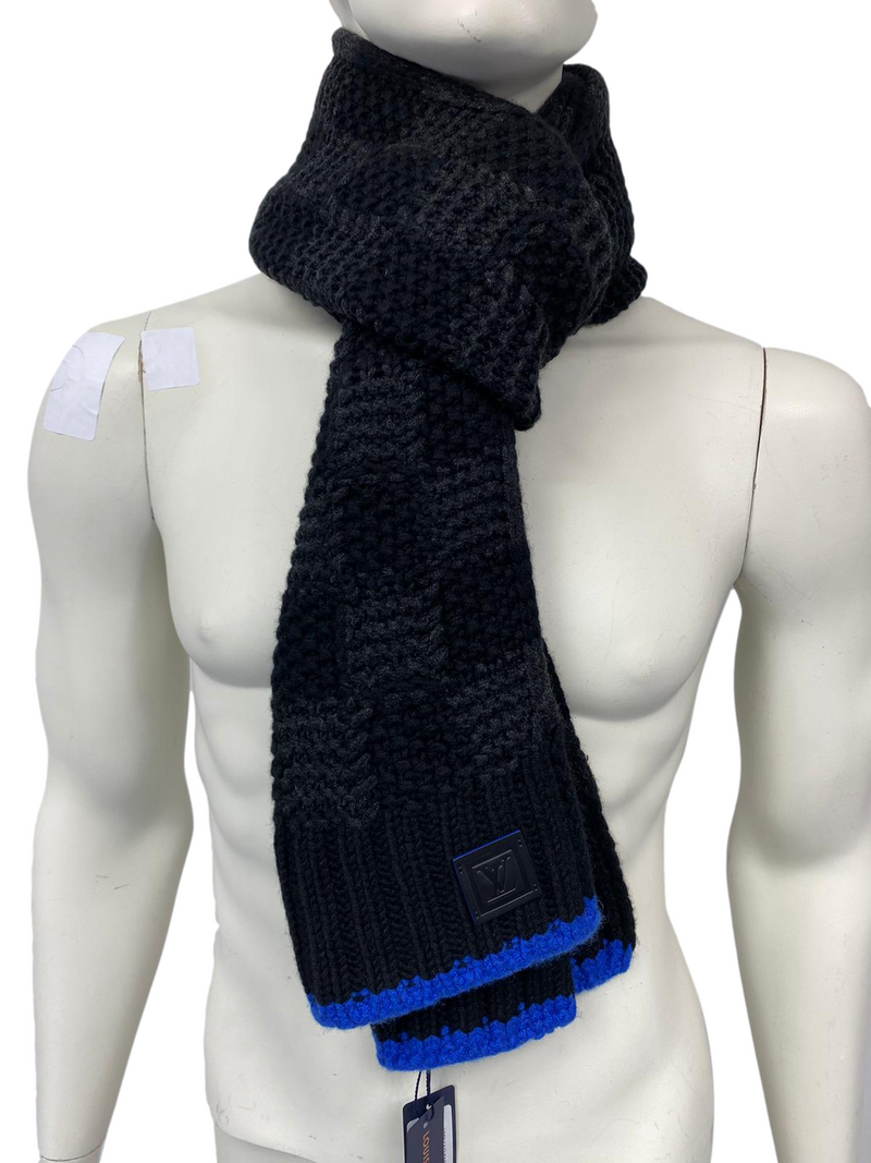 Louis Vuitton Men's 100% Cashmere Damier Anthracite Blue Helsinki Louis Vuitton Men's 100% Cashmere Damier Anthracite Blue Helsinki