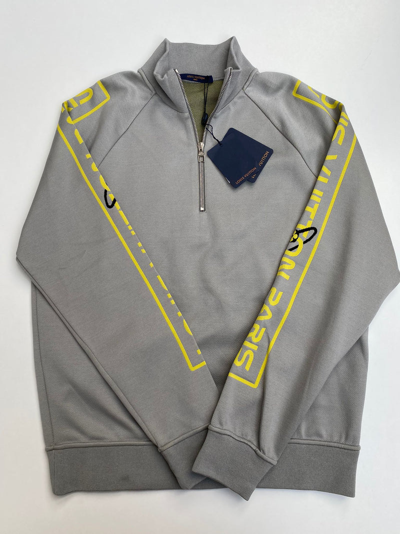 Louis Vuitton Men's XL Grey x Yellow Gravity Raglan Zip Sweater