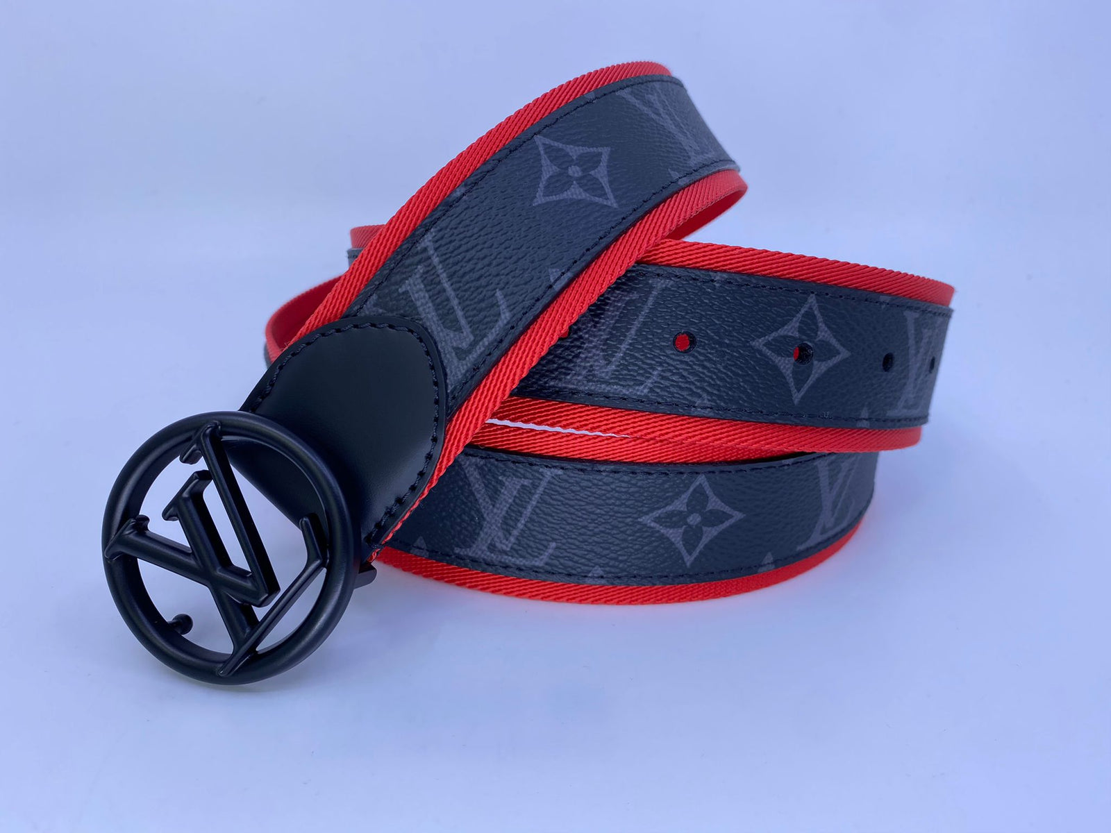 Louis Vuitton Red Black LV Circle Monogram Eclipse Belt