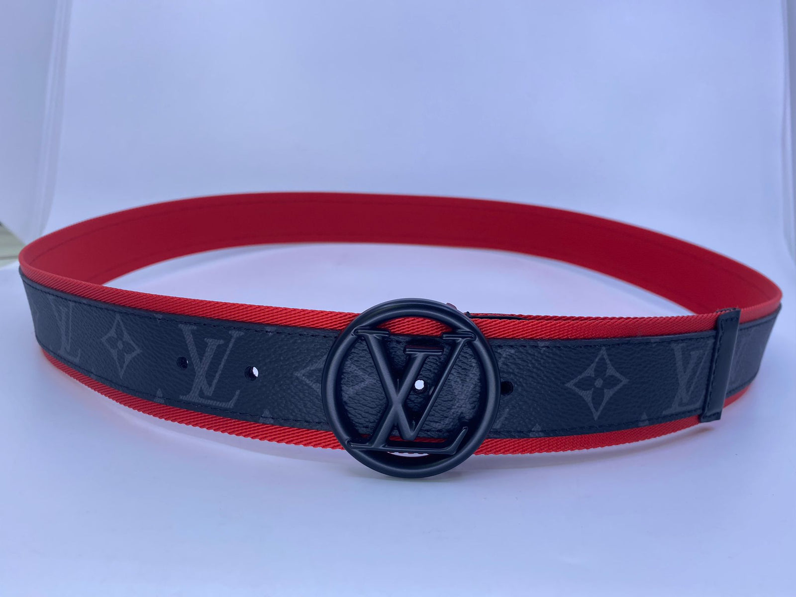 Louis Vuitton Red Black LV Circle Monogram Eclipse Belt