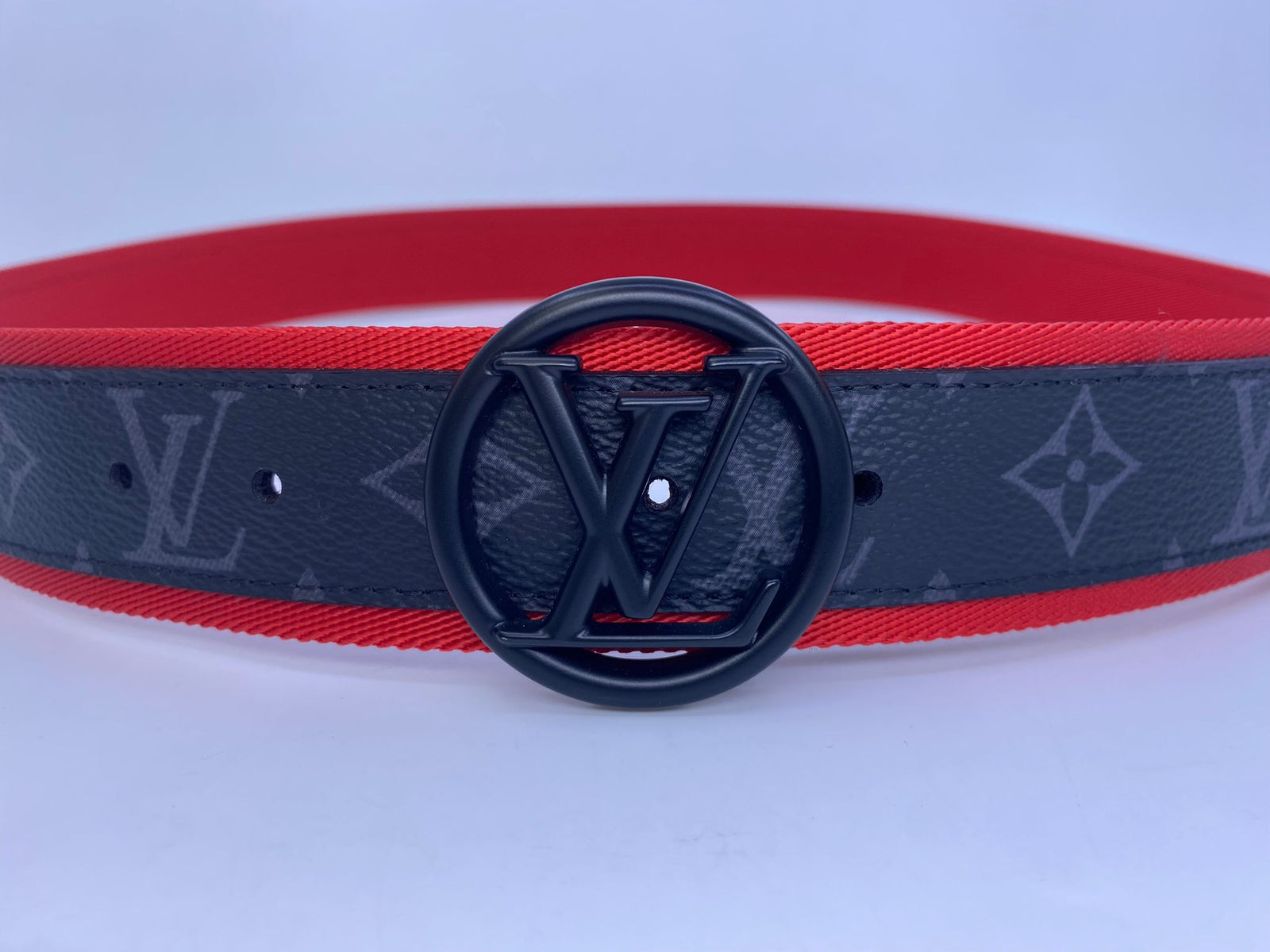 Louis Vuitton Red Black LV Circle Monogram Eclipse Belt