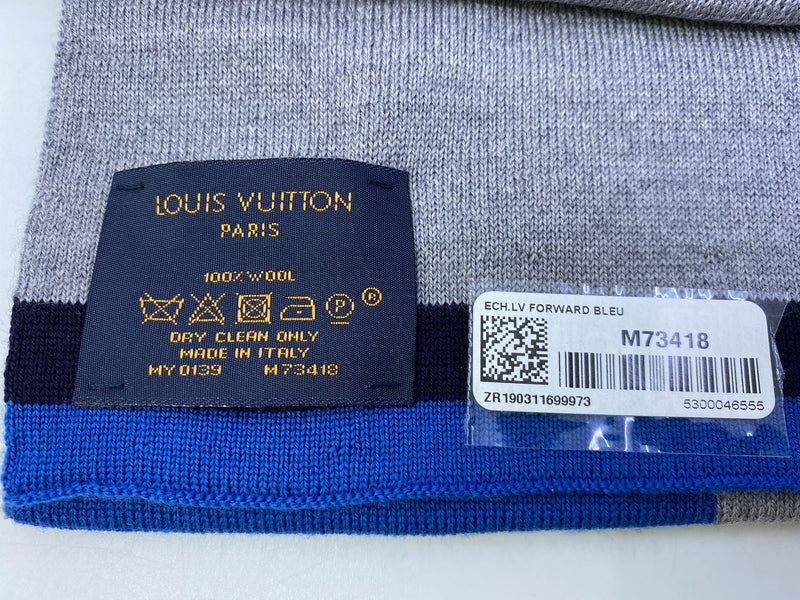 Louis Vuitton Men's Blue Gray 100% Wool LV Forward Scarf – Luxuria