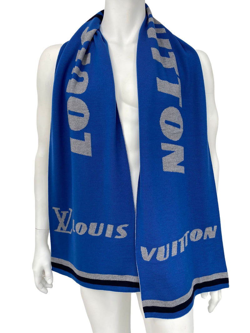 Louis Vuitton Men's Blue Gray 100% Wool LV Forward Scarf