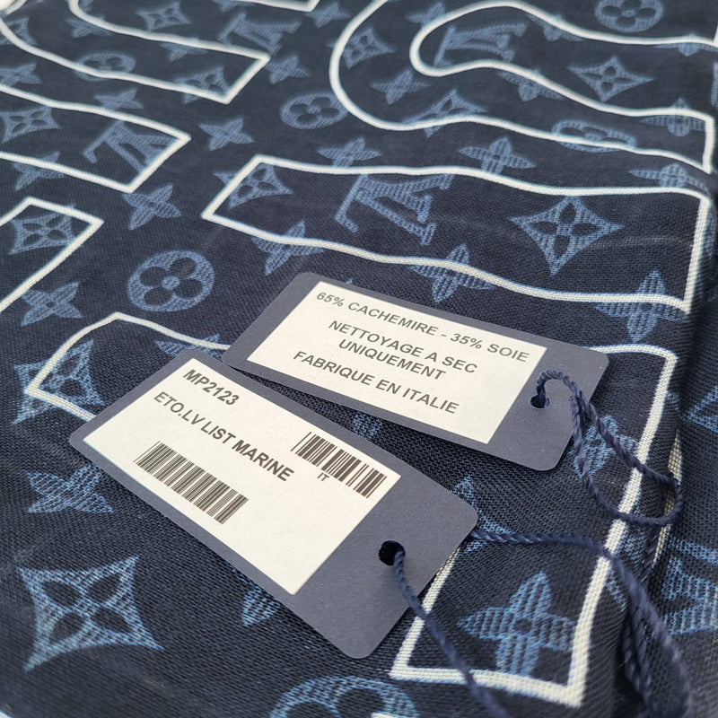 LOUIS VUITTON LV Monogram Blue Denim Jeans 100% silk Scarf with