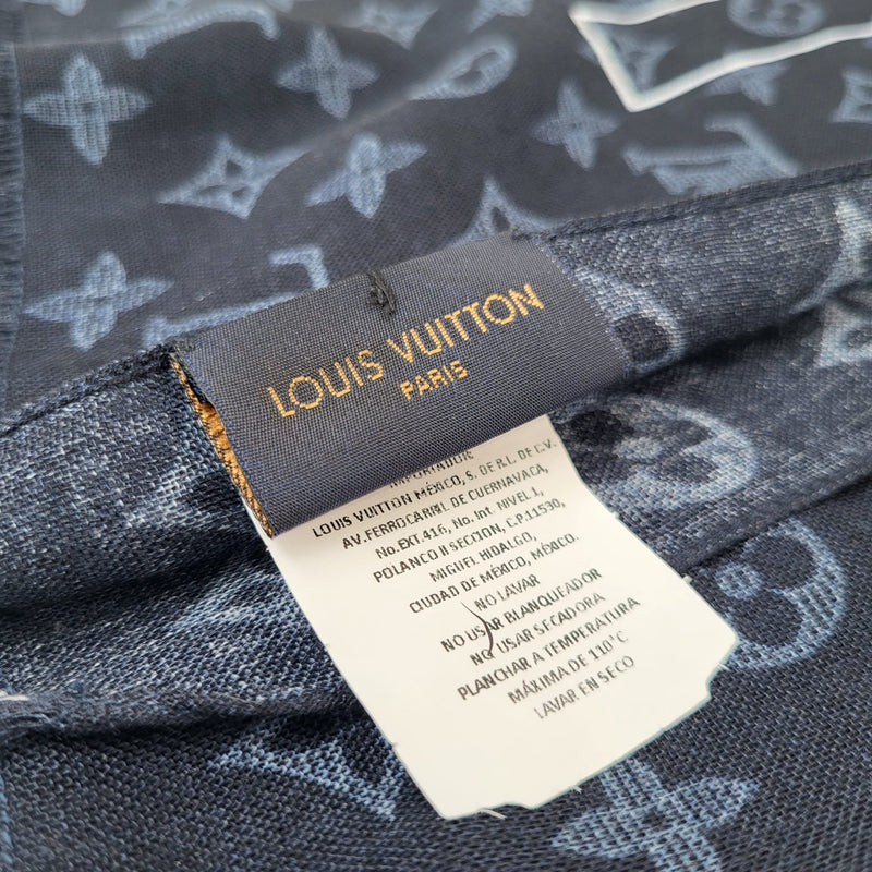 Louis Vuitton Men's Navy Cashmere Silk LV List Shawl Scarf MP2123