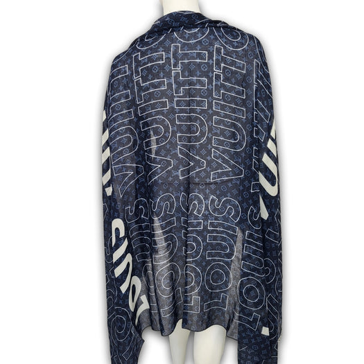 Auth Louis Vuitton Muffler Scarves Echialp Border Logo M74952 Blue Wool Men
