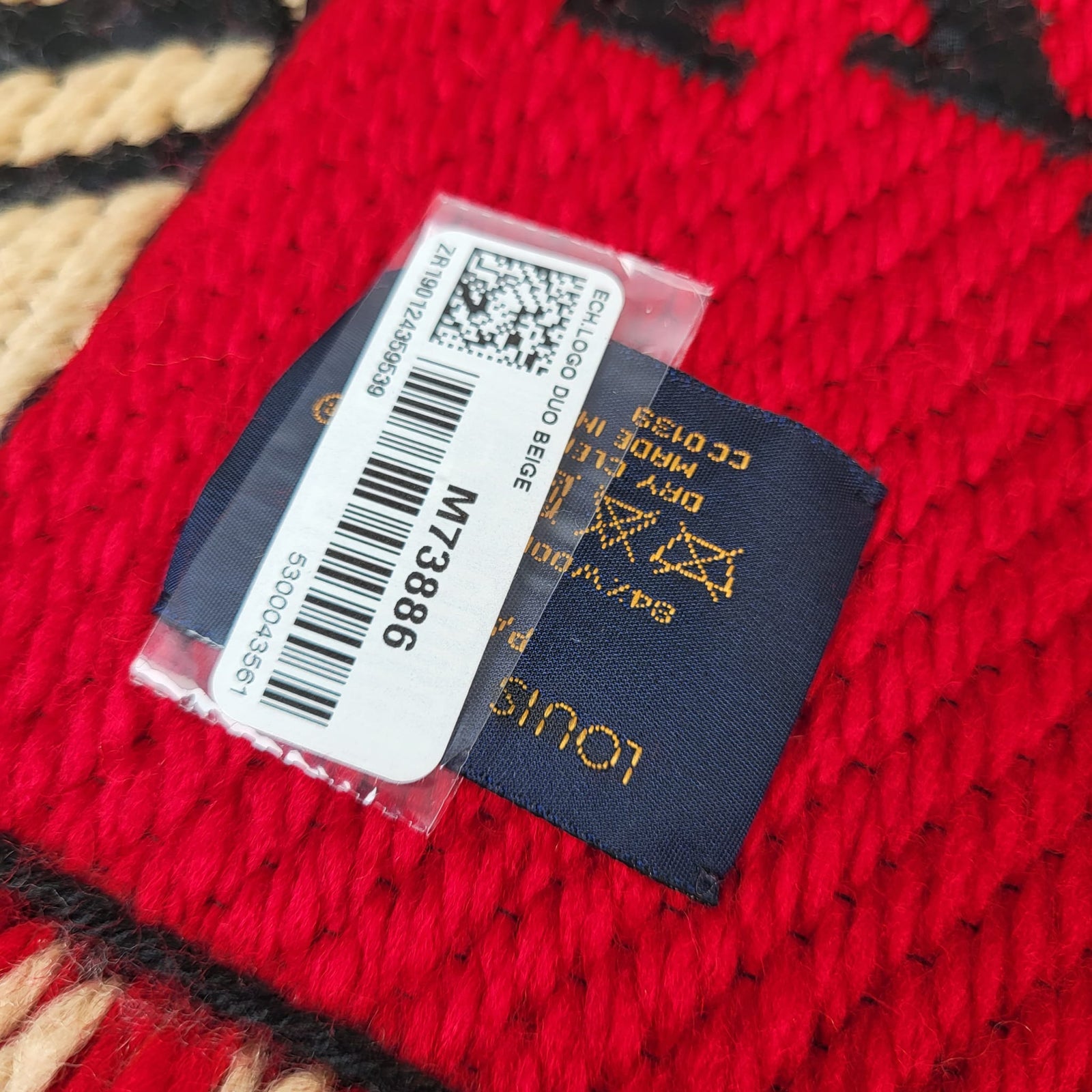 Louis Vuitton Women's Beige & Red Wool Silk Logomania Duo Scarf