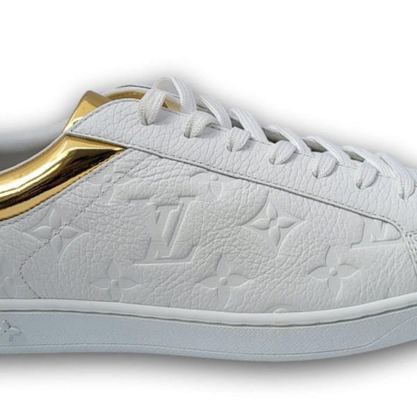 Louis Vuitton white color with gold lv logo leather men shoes  Louis  vuitton loafers, Louis vuitton shoes heels, Louis vuitton shoes
