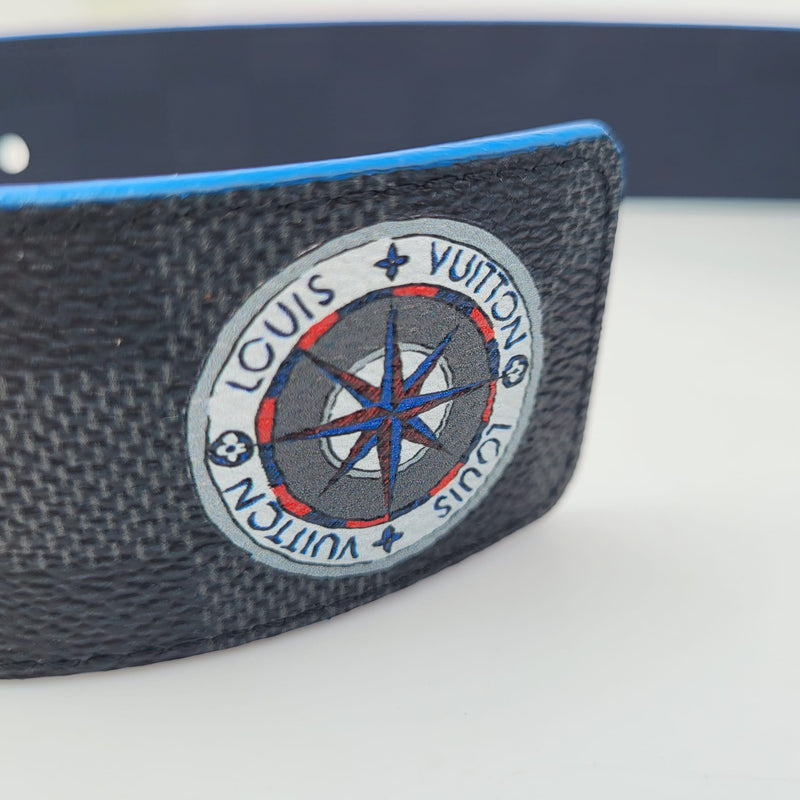 navy blue and red louis vuittons belt