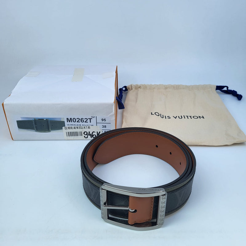Louis Vuitton Blue Brown Leather Reversible Initiales Belt Size 40