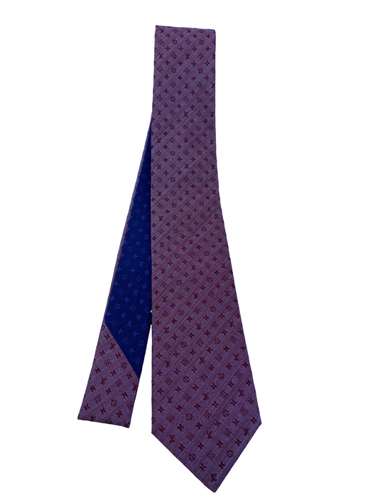 LOUIS VUITTON Silk Designer Dress Shirt Tie LV Logo Navy Blue shoe gold belt  vtg