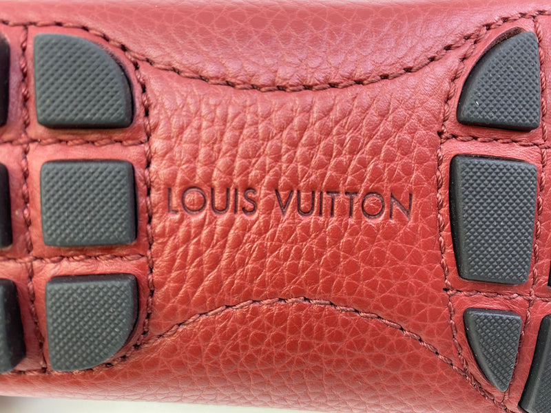AUTHENTIC LOUIS VUITTON MONTE CARLO ROYAL RED SUEDE GOLD LOAFERS SZ 9 MENS  SHOES