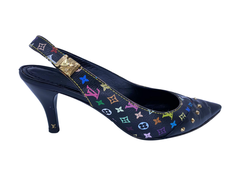 Louis Vuitton Women's Black Multicolore Monogram Slingback Heels