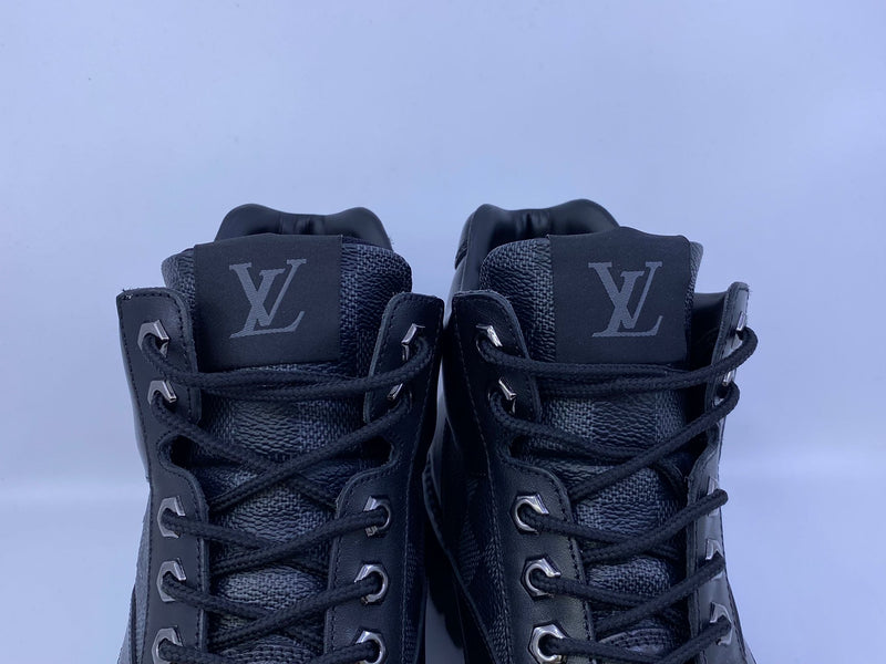 Louis Vuitton Black Leather and Monogram Eclipse High Top Sneakers Size 43