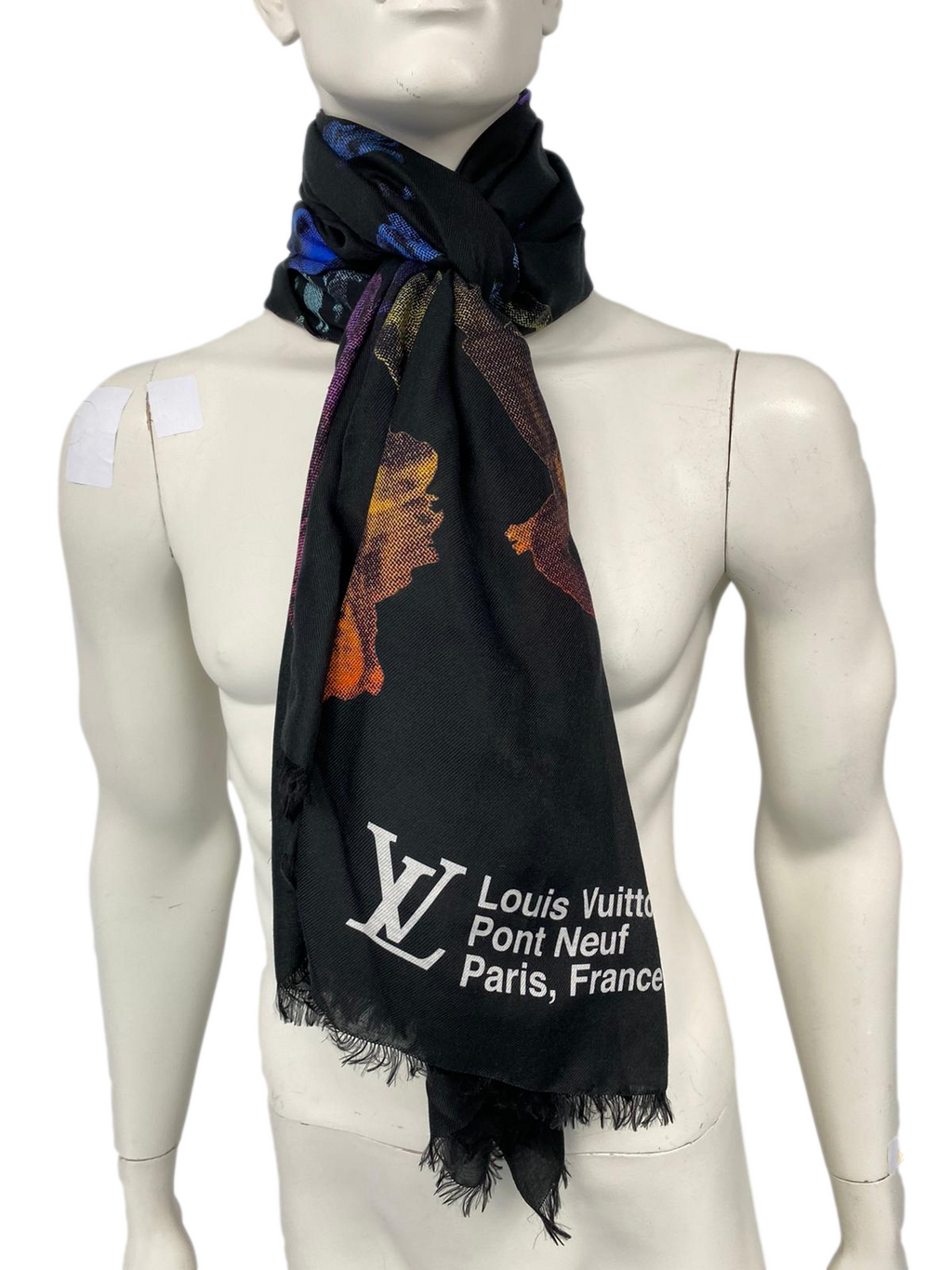 Black and White Louis Vuitton Inspired Monogram Silk Chiffon Scarf