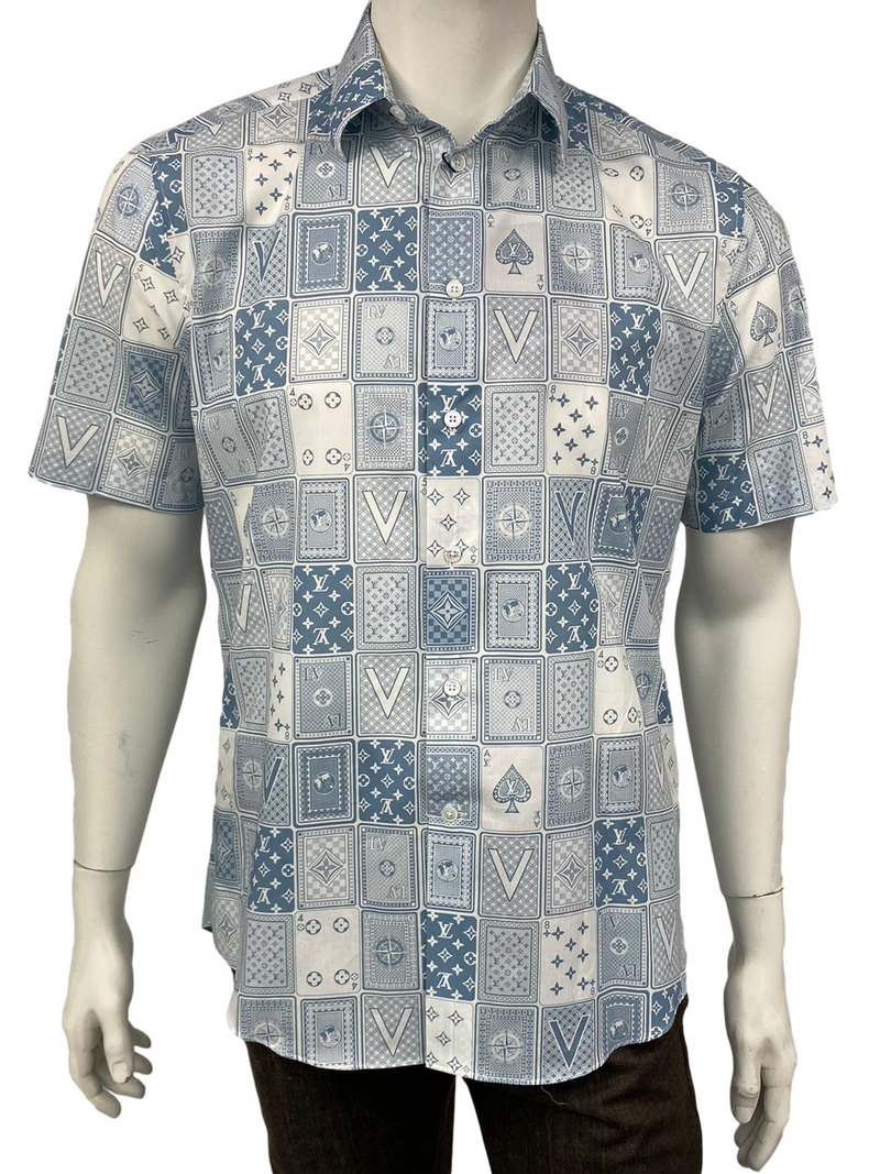 Louis Vuitton Men's Red and White Cotton Regular Fit Short Sleeve Card Shirt  – Luxuria & Co.
