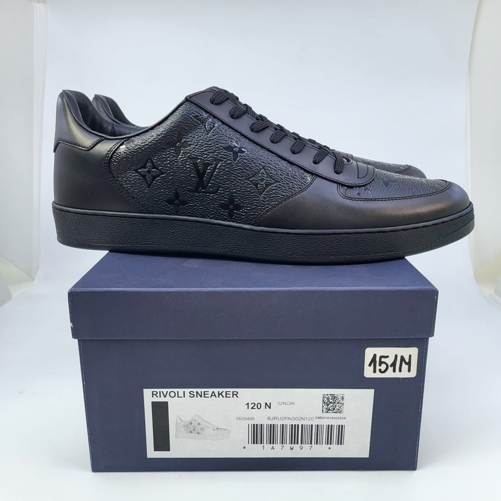 Louis Vuitton Men's Black Leather Monogram Rivoli Sneaker