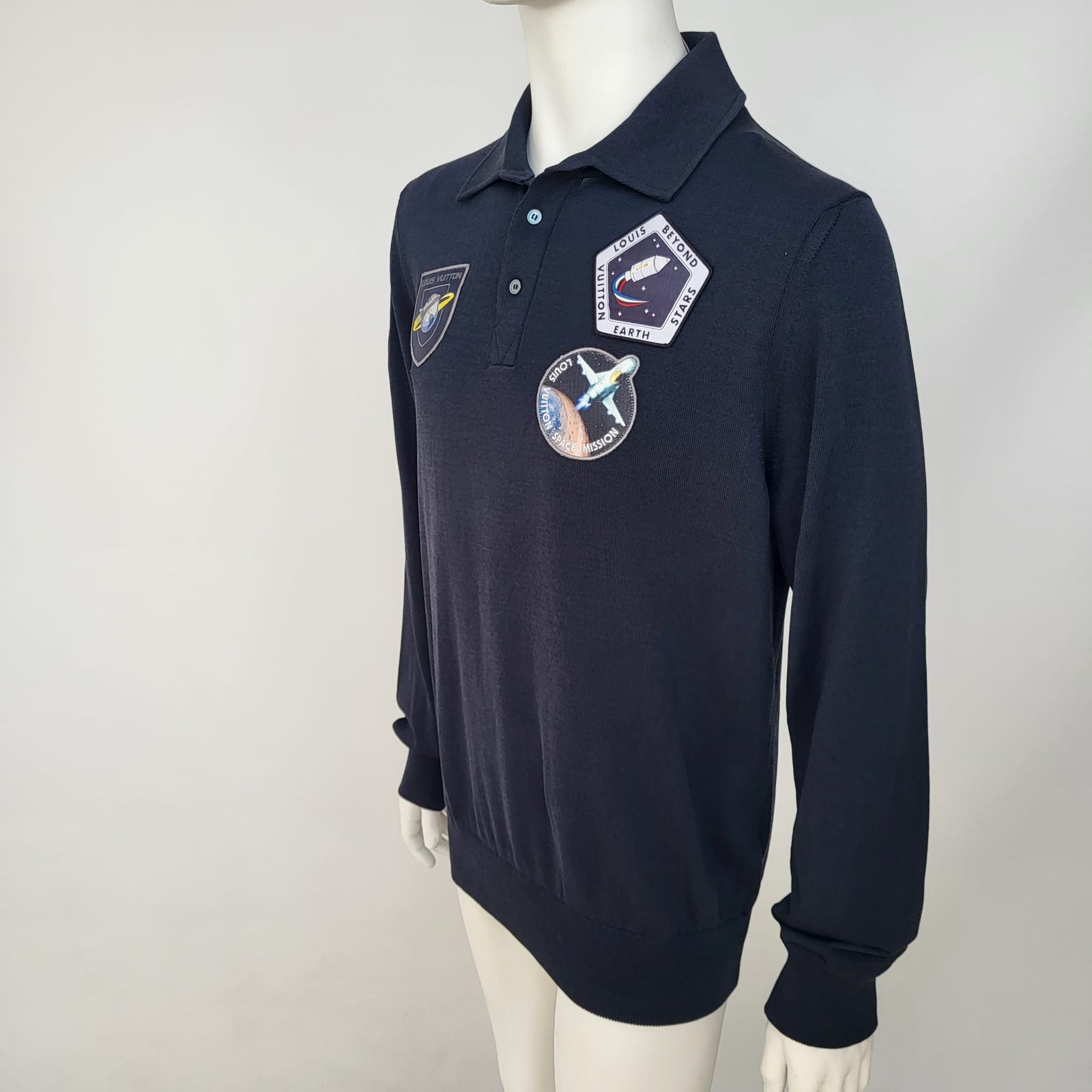 完売品 Wooyoungmi Long Sleeve Patch Polo Louis Vuitton Men's Blue Gray Satellite Long Sleeve Patches Polo