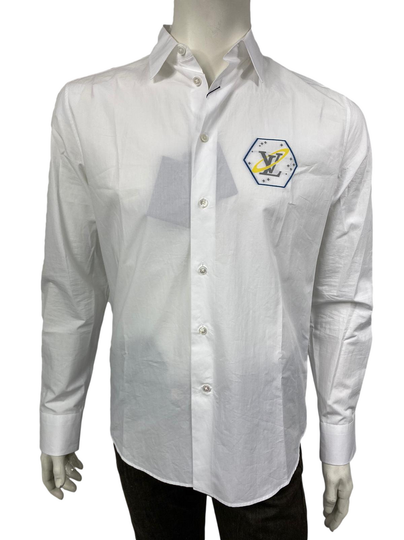 Louis Vuitton Men's White Cotton LV Space Regular Fit Shirt