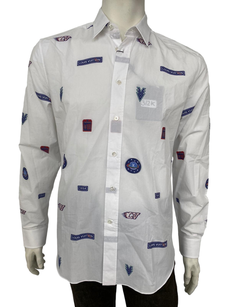 Louis Vuitton Men's White Cotton LV Space Regular Fit Shirt