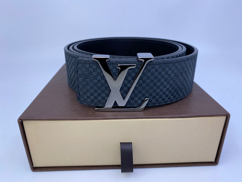 Louis Vuitton Carbone Black Suede Mini Damier LV Initials Belt Sz