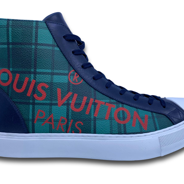 LOUIS VUITTON Tartan Tattoo Sneaker Boots 9 Navy Green 1256057