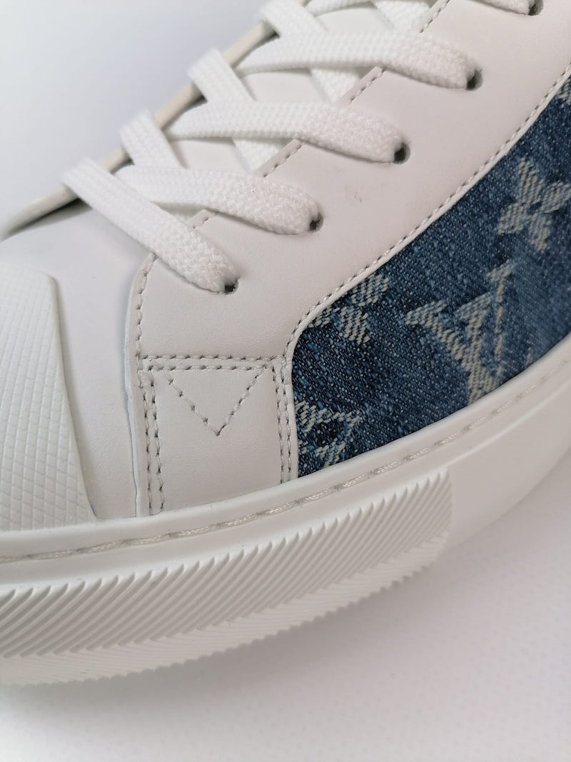 LOUIS VUITTON Calfskin Denim Monogram Mens Tattoo Sneaker Boots 9 White  Blue 735976