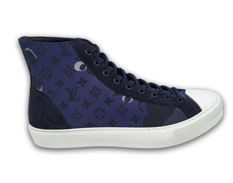 Louis Vuitton Blue/Black Monogram Denim and Suede Low Top Sneakers Size 42